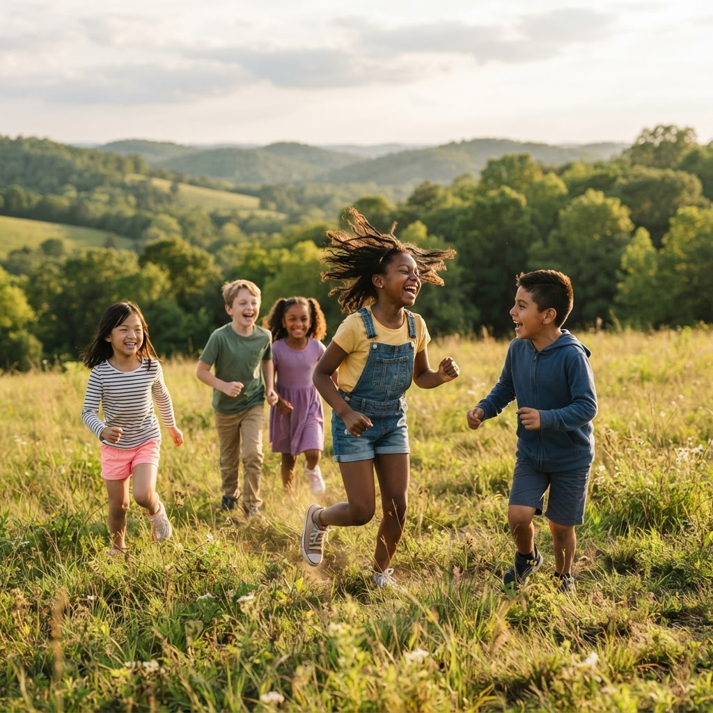 Children laughing together outdoors in the Ozarks